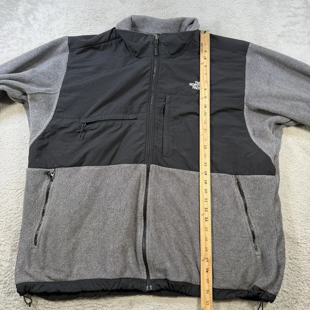 The North Face Denali Jacket Mens 3XL Black Grey Full Zip Fleece Polartec Pocket